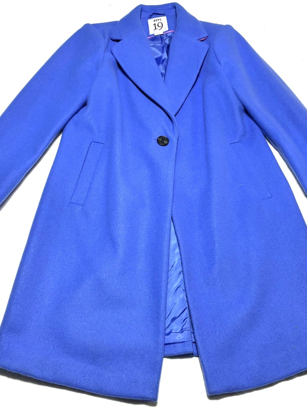 Dept. !9 Blue Pea Coat with Pink Pop Collar Size 10 EU 40